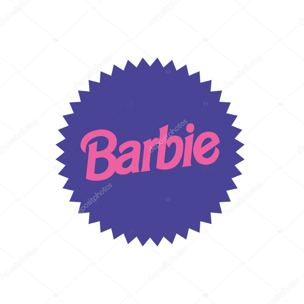 Barbie The Movie Pink Logo Design System in Blue Gradient Background. A movie from Warner Bros Mattel starring Margot Robbie and Ken Ryan Gosling only in Theaters July 21