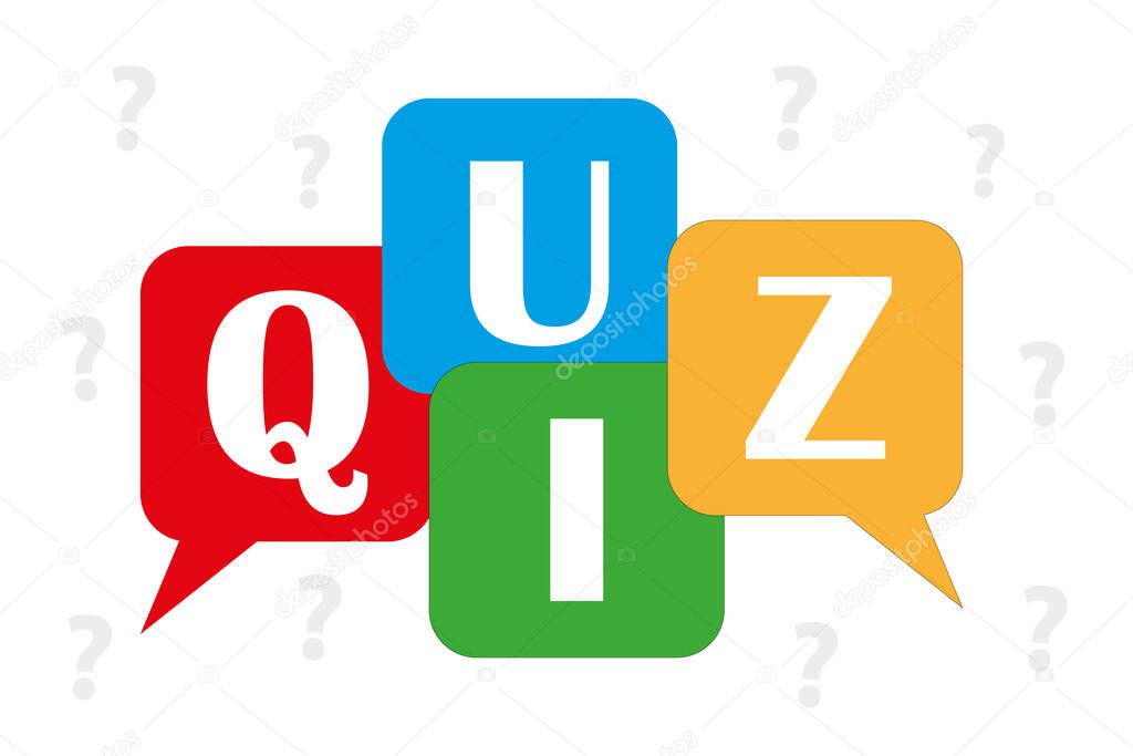 Quiz logo with speech bubble symbols, concept of questionnaire show sing, quiz button, question competition. Vector stock illustration.