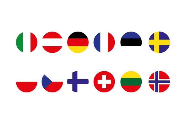 Zestaw Okrągłych Flag Czołowych Państwach Europy — Wektor stockowy