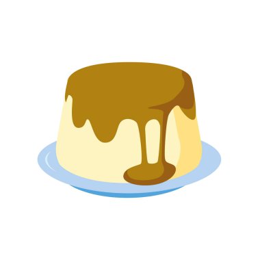 Puding vektörü. Sembol. Puding logosu tasarımı. Tabakta puding.