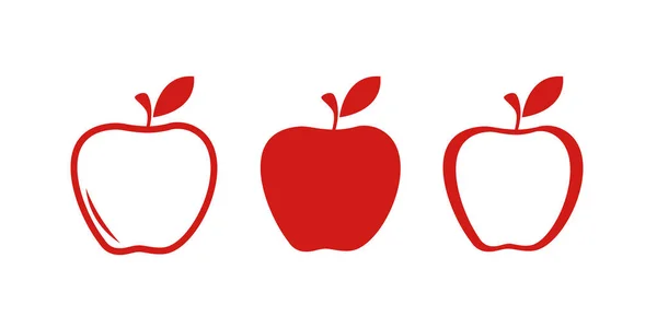 Набор Значков Apple Плоском Стиле Свежее Яблоко Символом Листа Черном — стоковый вектор