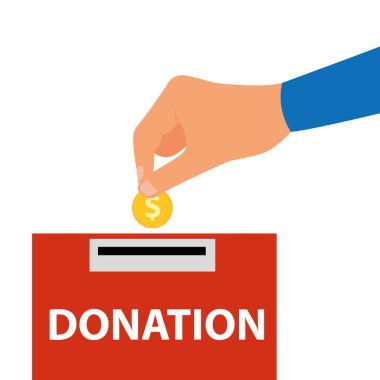 El bağış kutusuna para koyuyor. Düz grafik tarzında hayırseverlik ve hayırseverlik kavramı.
