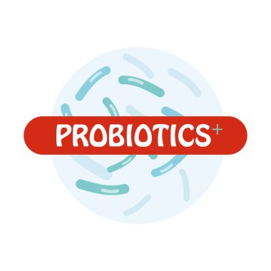 Probiyotik bakteri logosu. Bifidobakteri laktobacillus gut acidophilus. Laktik prebiyotik sağlıklı bitki bakımı.