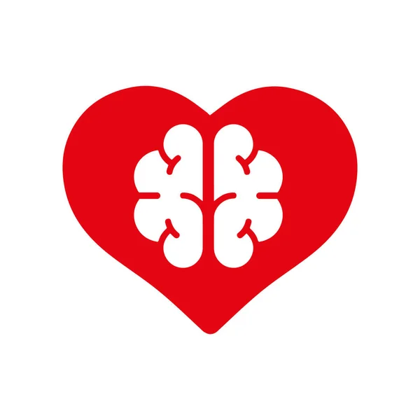 脳と心臓は ホワイトバックで孤立しました 愛する脳 感情と合理性の対立 アイコンかロゴ レッドカラー シンプルなモダンなデザイン バレンタインデー — ストックベクタ