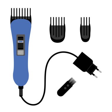 Farklı boyutlarda enjektörleri olan elektrikli saç makasıyla. Vektör illüstrasyonu.