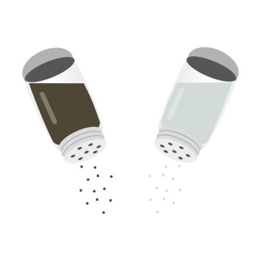 Salt and pepper vectors. Salt and pepper bottles. Pair of transparent glass shaker icon.