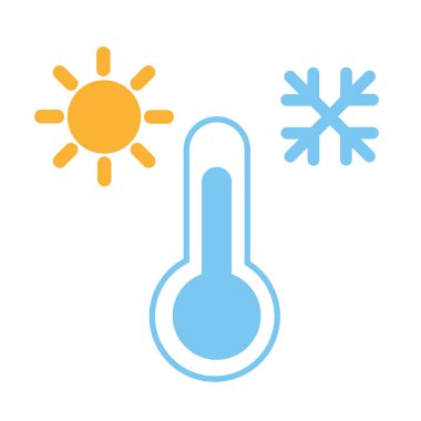 Termometre simgesi. Yüksek sıcaklık termometresi ve güneş ve düşük sıcaklık termometresi ve buz