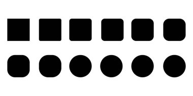 Çemberden kareye geçiş, çocuklar için eğitici mantık oyunu. Düz vektör simgesi çizimi. Beyaz arka planda basit siyah semboller. Web ve mobil UI ögesi