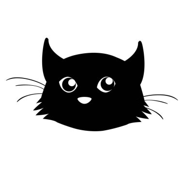 Beyaz arka planda izole edilmiş sevimli siyah kedi surat ikonu. Komik kedicik. Vektör illüstrasyon tasarım ögesi.