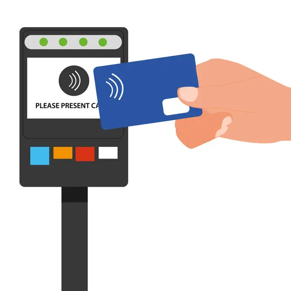 Pagamento Comerciante Mãos Cartão Crédito Vetor Plano Ilustração Pagamento Edc — Vetor de Stock