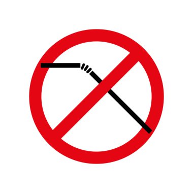 Beyaz arka planda plastik pipet işareti yok. Plastik kamış konseptini kullanmayı bırak. Dünya 'yı ve iyi çevre kavramını kurtar.