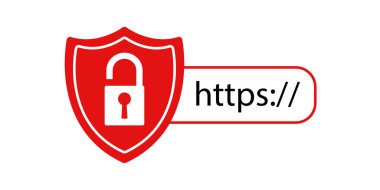 Koruyucu kalkan. Kalkanda asma kilit var. İnternet kullanırken veri hırsızlığını önleme kavramları. Vektör illüstrasyonu.