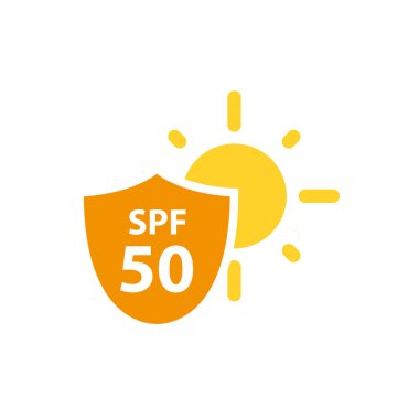 Ultraviyole radyasyon güneş kremi ikonu. Güneş ultraviyole ışınımlı logo 50 spf