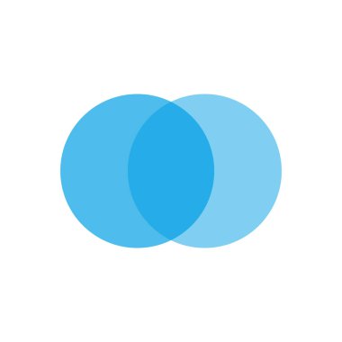 Mavi daireler ve mavi ortak alan kesişiyor. Vektör.