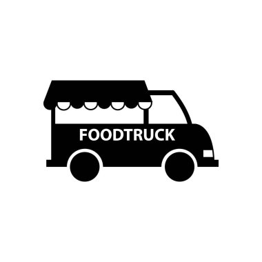 Yemek kamyonu logosu simgesi. Vektör yemek kamyonu mutfak sokak minibüsü tasarım simgesi