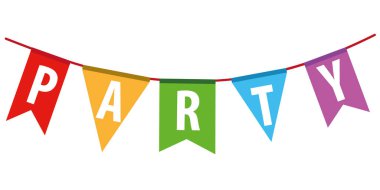 Bunting parti bayrağı flaması. Parti bayrağı arka planda asılı