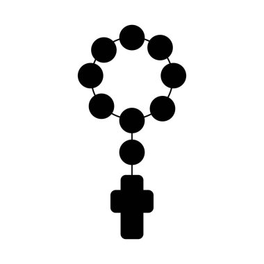 Kutsal tespih boncukları siluet ikon vektörü. Haçlı Katolik şapkası. Meditasyon için dua mücevherleri. Din sembolü.