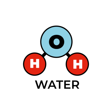  H2O. Su molekülü modeli, kimyasal formül, top ve sopa modeli, geometrik yapı ve yapısal formül. Kutupsal inorganik bileşik, tatsız ve kokusuz sıvı.