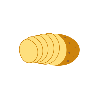 Patates vektör çizimi. İzole edilmiş mavi arka plan. Patates dilimi vektörü.