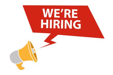 Beyaz arka planda megafon pankartı kiralıyoruz. Vektör illüstrasyonu.