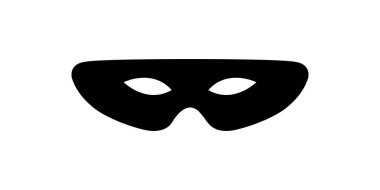 Süper kahraman maskesi siyah vektör ikonu. Siluet kahramanı çizgi film karakteri komik surat. Düz siyah süper kahraman kostüm tasarımı maskesi