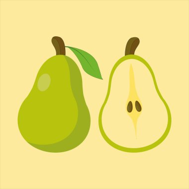 Armut taze meyve vektör simgesi. Karikatür armut çizimi organik yeşil yassı meyve sembolü.