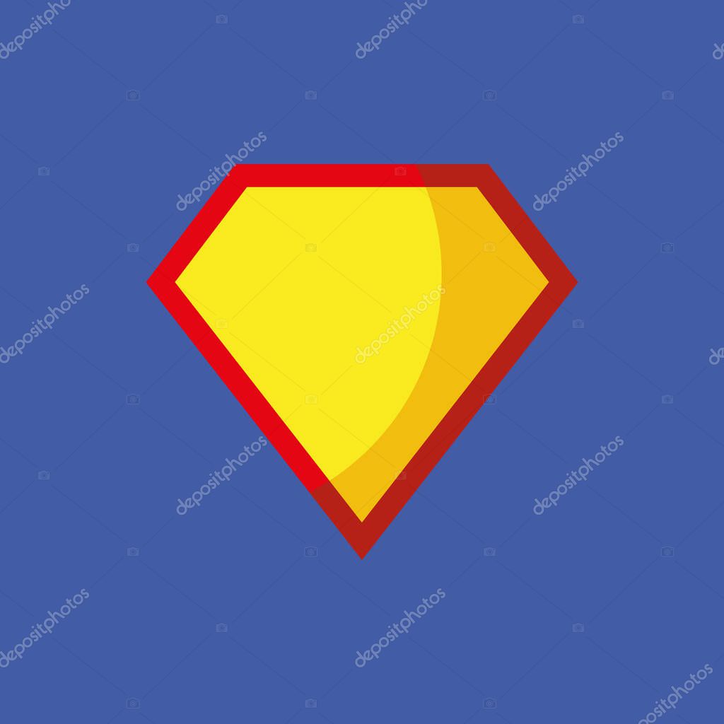 Comic hero icon, symbol shield. Isolated vector on blue background .