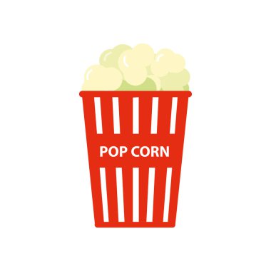 Patlamış mısır tasarım ikonu, web mısır kutusu abur cubur düz vektör çizim elementi .