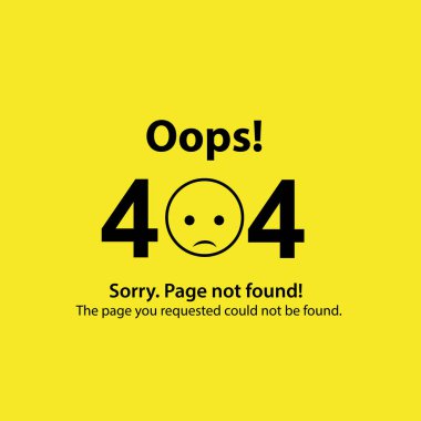 404 hata sayfası bulunamadı. Emoji üzgün bir gülümseme. 404 sayfasının vektör illüstrasyon web tasarımı.