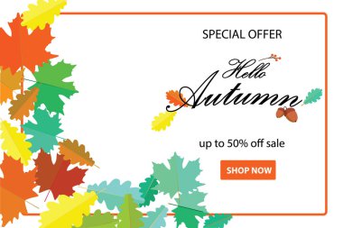 Sonbahar el yazısı. Mevsimlik harf. Web banner şablonu. Vektör illüstrasyonu