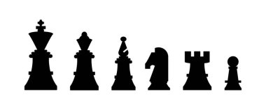 Satranç siluetleri. Satranç ikonları ayarlandı. Satranç vektör simgeleri. Satranç figürleri. Satranç tahtası