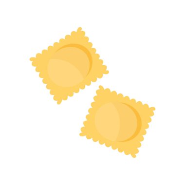 Ravioli ya da İtalyan usulü İtalyan usulü rengarenk makarna. Vector ravioli un kareleri, kaplanmış makarna hamuru, İtalya yemeği.