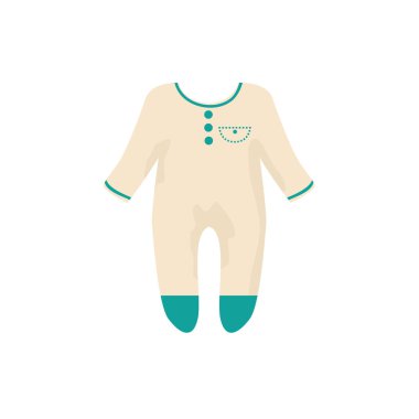 Beyaz benekli mavi bebek tulumu, izole edilmiş bebek tulumu. Yeni doğmuş şirin kıyafet vektörü çizimi.