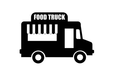 Yemek kamyonu logosu simgesi. Vektör yemek kamyonu mutfak sokak minibüsü tasarım simgesi