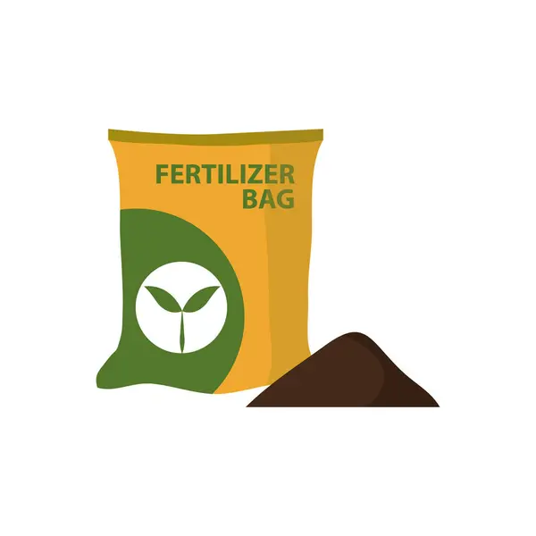 Verimli arazi paket ikonu vektör çizimi. Organik gübre paketi, bahçe aletleri, biyolojik tarımcılık izole edildi. Bitki yetiştirmek için ekoloji mineral toprağı tarım çalışmaları