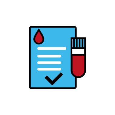 Kan testi sonuçları sağlık vektör ikonu olduğunu gösteriyor. Tıbbi kontrol listesi hasta evrakları, kan testi.