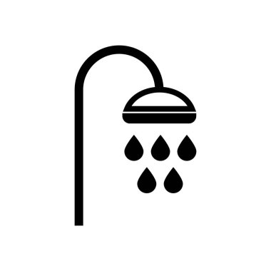 Shower head trickling water graphic icon. Douche sign isolated on white background. Shower or bathroom symbol. Vector illustration