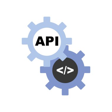 Teknoloji ve yazılım geliştirmede kusursuz bütünleşme için API araçları tasvir eden vektör simgesi.