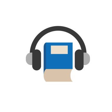 Ses kitabı simgesi. Kulaklık vektör illüstrasyonlu kitap. Sesli kitap konseptini dinliyorum. Modern teknolojide eğitim ve eğlence ile birlikte ses..