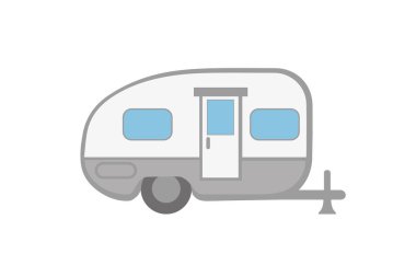 Konforlu kamp karavanı sembolü. Klasik çizgi sanat tasarımı ögesi.