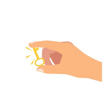 Altın anahtarı tutan el. Anahtar paket tasarımı. Resim beyaz arkaplanda izole edildi