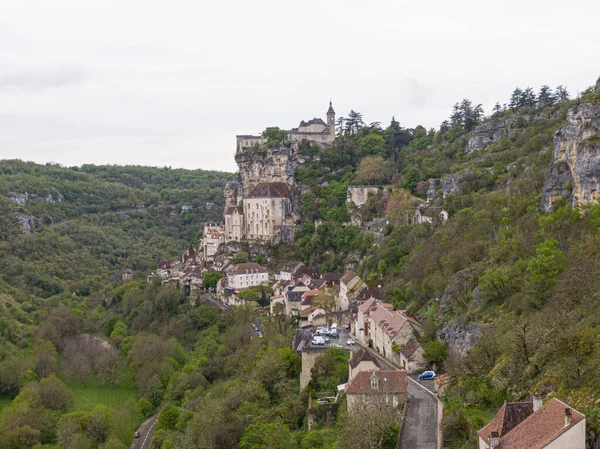 Luftaufnahme Des Schönen Dorfes Rocamadour Departement Lot Südwestfrankreich Das Heiligtum — Stockfoto