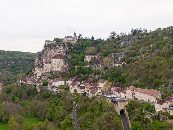 Luftaufnahme Des Schönen Dorfes Rocamadour Departement Lot Südwestfrankreich Das Heiligtum — Stockfoto