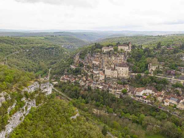 Letecký Pohled Krásnou Vesnici Rocamadour Departementu Lot Jihozápadní Francie Jeho — Stock fotografie