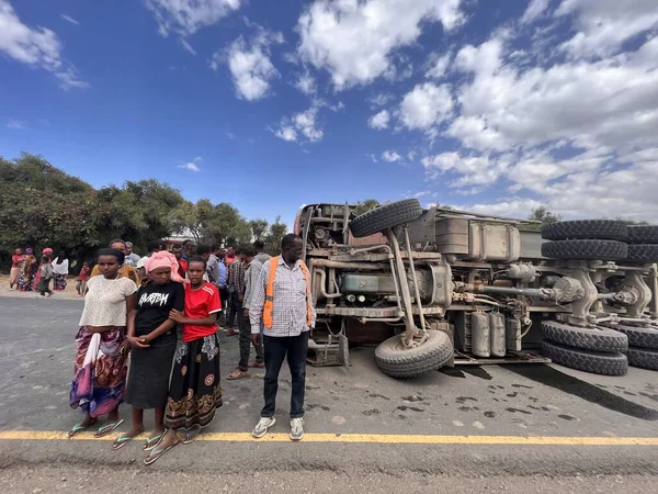Addis Ababa Ethiopia January 2023 Truck Overturned Accident Addis Ababa — Stock Photo, Image