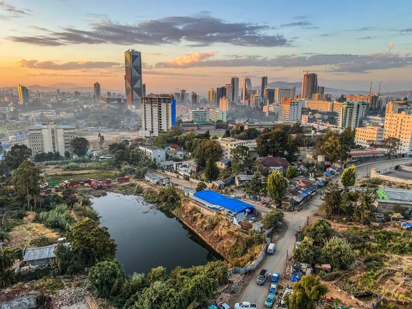 Letecký Přehled Města Addis Abeba Hlavního Města Etiopie Ukazuje Zbrusu — Stock fotografie