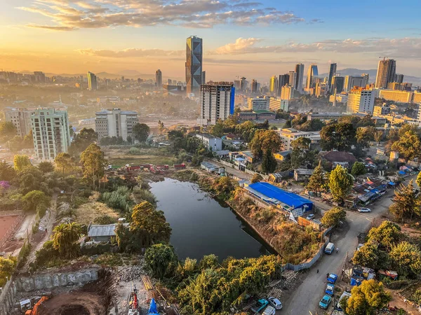 Panoramica Aerea Della Città Addis Abeba Capitale Dell Etiopia Che — Foto Stock