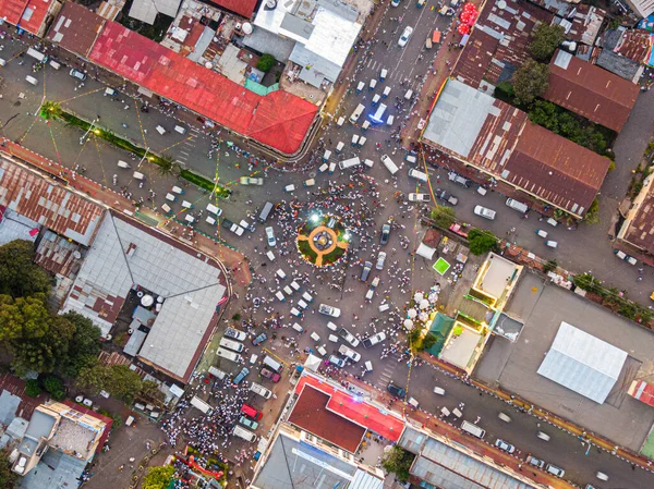 Gondar Şehir Merkezinin Havadan Görünüşü Bir Sürü Araba Yaya Trafiği — Stok fotoğraf