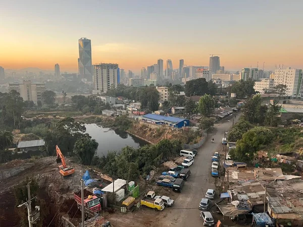 Etiyopya Nın Başkenti Addis Abeba Nın Hava Görüntüsü Planda Şehir — Stok fotoğraf