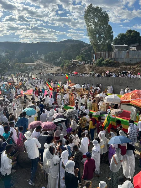 Gondar Etiopia Stycznia 2023 Tłum Świętujący Timkat Etiopskie Święto Prawosławne — Zdjęcie stockowe